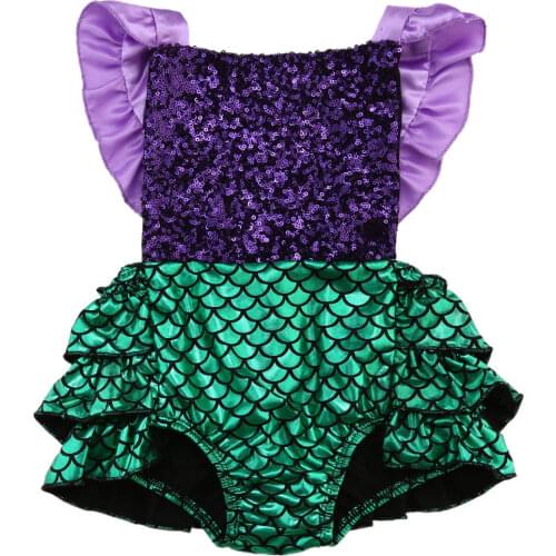 Newborn Baby Girls Romper Summer Sequins Ruffles Sleeveless Mermaid Romper Girl Fashion Sunsuit Clothes 0-24M