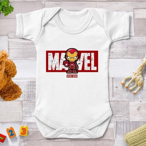 Newborn Clothes Casual Harajuku Marvel Avengers Tony Stark Iron Man Print Baby Romper Short Sleeve Toddler Jumpsuit 0-24M