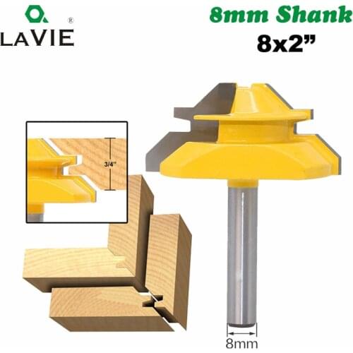 LA VIE 1PC 8mm Shank 45 Degree Mortise Tenon Knife Medium Lock Miter Router Bit 3/4" Stock Woodworking Carbide End Mill MC02005