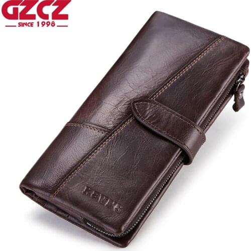 GZCZ Genuine Leather Men Wallet Fashion Coin Purse Man Walet Card Holder Portomonee Long Vallet Clamp For Money Male Clutch