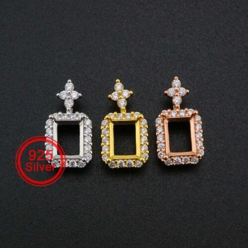 Rectangle Prong Pendant Bezel Flower Solid 925 Sterling Silver Rose Gold Plated Charm Settings for Gemstone DIY Supplies 1431078