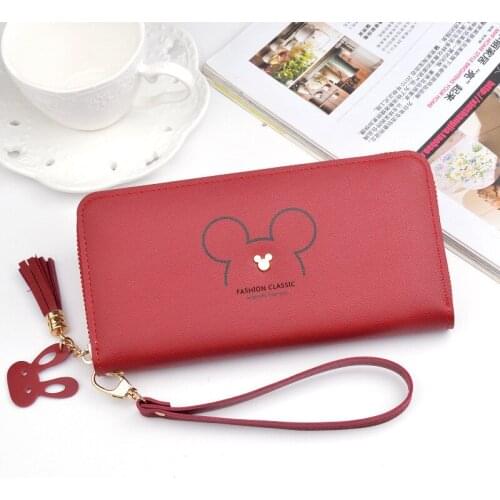 Disney Mickey mouse big cute wallet lady long zipper tassel key coin purse student small mini wallet Minnie card holder Clutch