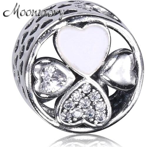 Moonmory 2020 Spring 925 Sterling Silver Clover Flower Charms Beads With Full Zircon Fits Brand Bracelets DIY Jewelry Marking