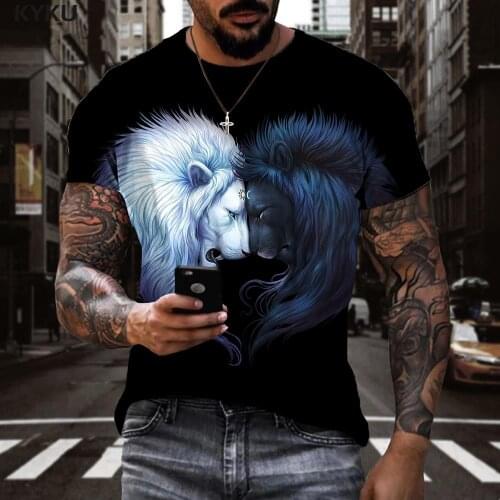 KYKU Brand Tiger T shirt Men Animal Tshirts Casual Leopard Shirt Print Hip Hop Tshirt Printed Short Sleeve T shirts Fashion Male