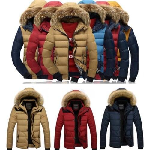 Men Winter Coat Snow Parka Down Jacket Fur Collar Hooded Outerwear Thick Men Warm Wool Liner Outwear Removable Hood