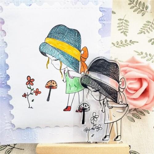 NEW 6*9cm Hat girl Transparent Silicone Rubber Clear Stamps cartoon for Scrapbooking/DIY Easter wedding album