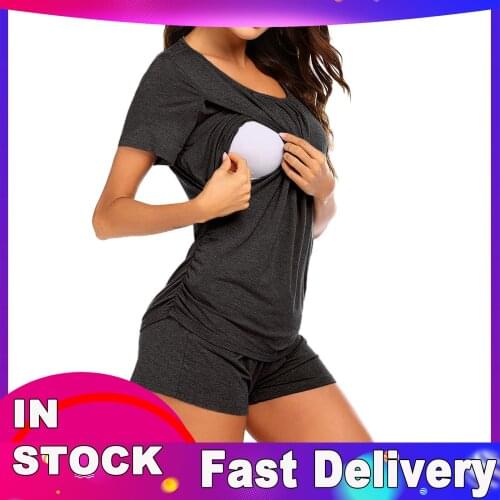 4# Solid Clothes For Pregnant Women Maternity Short Sleeve Nursing Baby T-shirt+shorts Solid Clothing Одежда Для Беременных