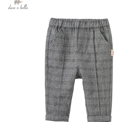 DB19031-K dave bella autumn 18M-13Y kids boys fashion plaid pockets pants children boutique casual full-length pants