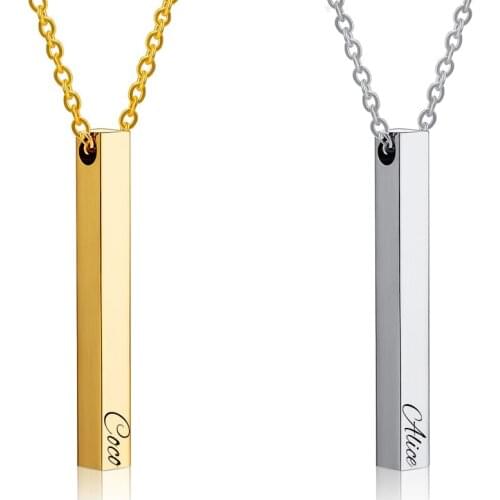 Custom Personalized Vertical Bar Necklace Engraved Date Name Pendant Necklace Man Woman Jewelry Birthday Gift