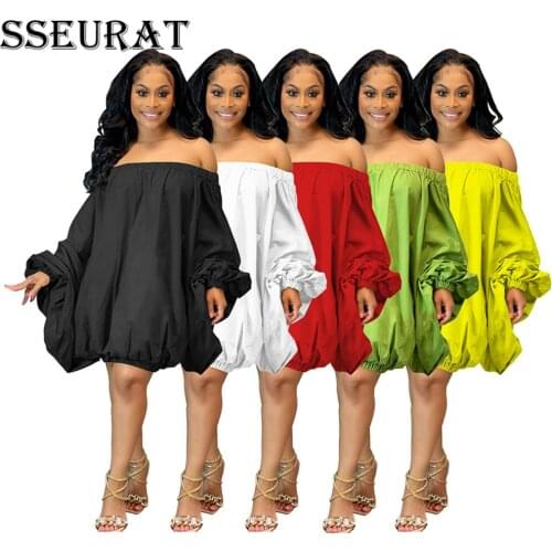 SSEURAT Sexy Off Shoulder Loose Fashion Streetwear Dress Women Long Sleeve Summer Clubwear Mini Dresses