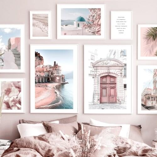 Positano Seaside Town Flower Door Tram Wall Art Canvas Painting Nordic Posters And Prints Wall Pictures For Living Room Decor