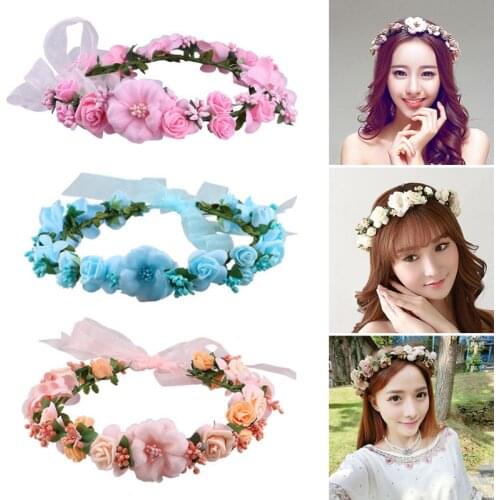Women Headband Floral Flowers Wedding Garland Hair Bands Handmade Lady Girls Hairband Bridal headwear Hairs Accessories LL@17
