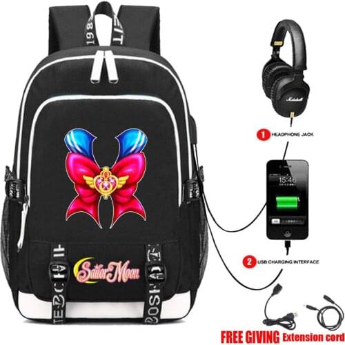 USB Charge Headphone jack School Bags Pocketbook Travel Bags Laptop packsack for anime Sailor Moon Backpack 7 style