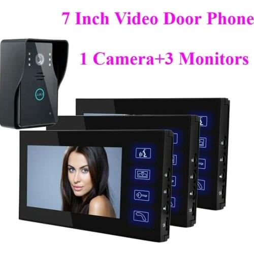 SmartYIBA 7"Home Door Phone Video Intercom Touch Display DoorPhone Audio Intercom 3 Monitors Sets+CMOS IR Camera Door Bell kits