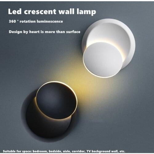 Modern Creative Bedroom Bedside Lamp 360 Degree Rotation Living Room Staircase Aisle LED Crescent Wall Lamp