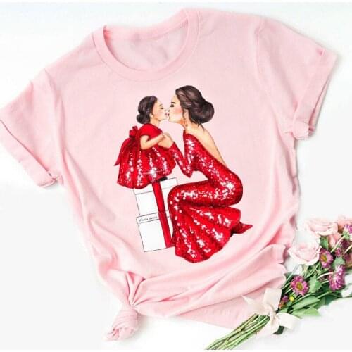 Super mama Family matching T shirt Mom pink short-sleeved T shirt Mothers Day womens print ladies short-sleeved 100% cotton