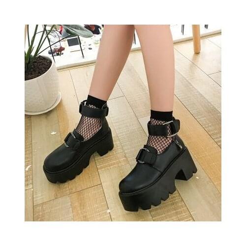 Lolita Shoes Women Platform Kawaii Flats Ladies Casual Mary Jane shoes Round Head Thick Heel Cross Bandage Designer Shoes 2021