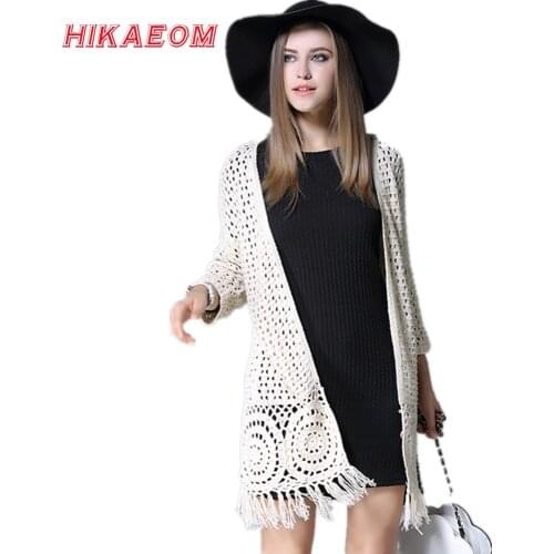 Crochet Tassel cardigan oversized long sleeve fringe Womens new autumn and winter knit long cardigan women plus size long coat