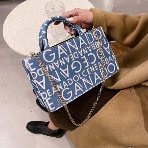 Women Denim Leather Handbags Bags for 2021 Luxury Designers Girls Female Shoppers Fashion Letters Purses Joker Crossbody Wallets