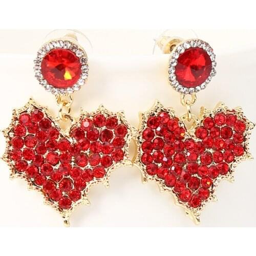 Women Drop Earrings Colorful Love Heart Big Brand Design Luxury Starburst Pendant Crystal Stud Statement Earrings Jewelry Gifts