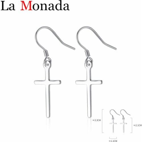 New Pure 925 Sterling Silver 11mmX33mm Cross Drop Earrings For Women Vintage Dangle Earrings Party Fine Jewelry