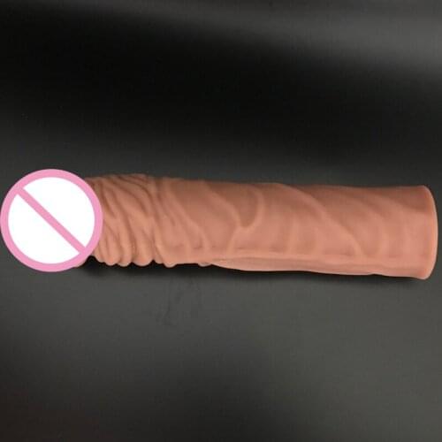 Liquid Silicone Soft Reusable Penis Sleeve Enlargement Condoms Dildo Extender Enhancer Delay Intimate Goods Sex Toys For Men Gay