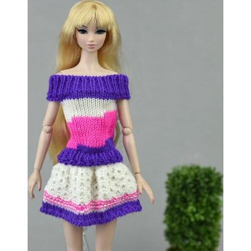 1/6 Fashion Blue White Knitted Princess Doll Dress For Barbie Clothes Woven Outfit Winter Sweater 11.5" BJD Accessories Kids Toy