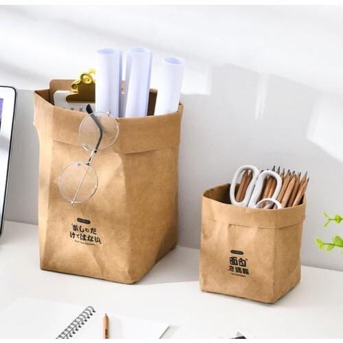 1pc Kraft Paper Bag Tear-resistant Portable Folding Washable Reusable Food Flower Packing Storage Bag Pouch Container Handbags
