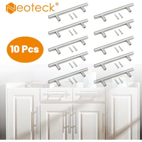 Neoteck 10 Pcs 150mm Kitchen Handle Cabinet Cupboard Door Drawer Handles Black Stainless Steel T Bar