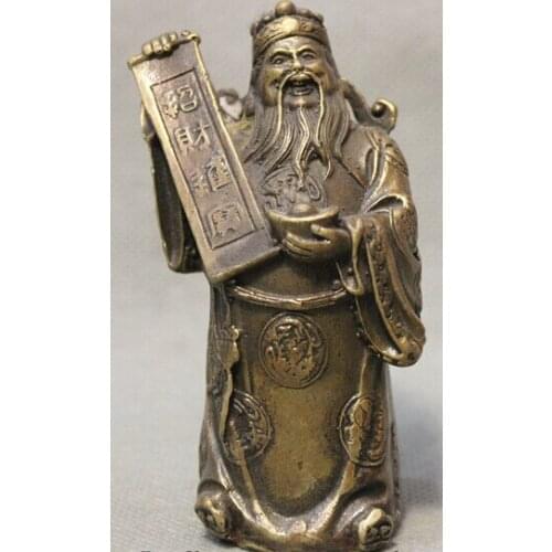 189@g++Chinese Feng Shui Folk Bronze Stand Mammon Money Wealth God Zhao Cai Statue