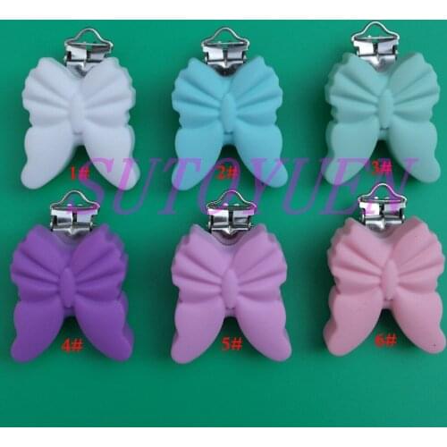 5pcs Free Shipping SUTOYUEN Butterfly Silicone Suspender Pacifier Clips BPA Free Sensory Toys Baby Silicone Accessory Suspenders