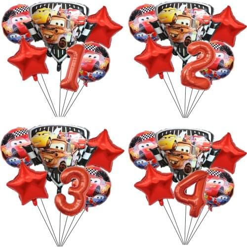 6pcs Mcqueen Car Birthday Shield Foil Balloons Baby Shower Party Decoration Kids 18inch Round Car Helium Ballons Children Toys