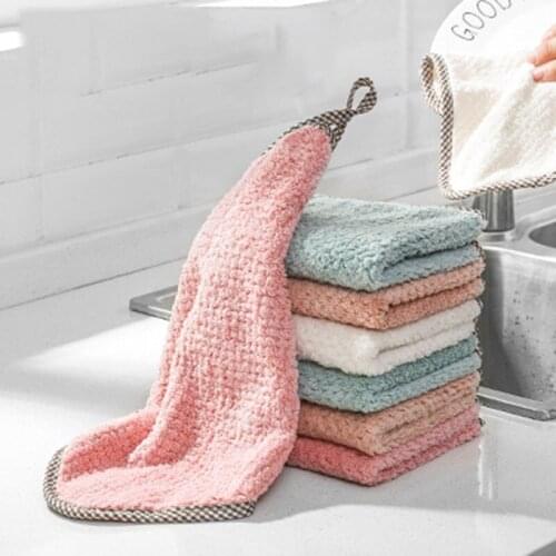 6PCS / Super Absorbent Cleaning Cloth Kitchen Non-oil Washable Dish Cloth Hanging Microfiber Household Tableware Wiping Tool