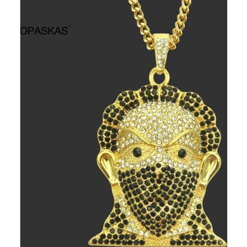 Hip Hop Glittery Necklace with Rhinestones Alloy Masked Man Head Pendant Punk Jewelry Gift for Men Women PT