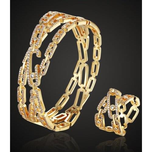Brand womens cubic zircon bangle Bracelet with ring Anniversary Jewelry set Europe Design copper Bracelet Bijoux Love Bangles