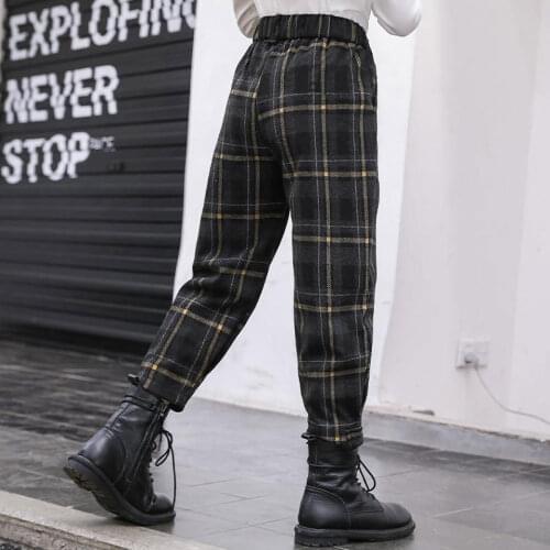 2020 Newest Autumn Winter Casual Long Pants For 3 4 5 6 7 8 9 10 12Yrs Old Cute Baby Girls Trousers Elastic Waist Plaid Design