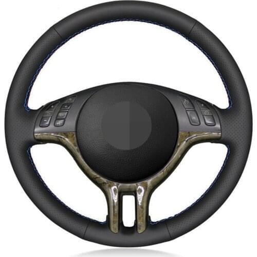 Black Car Steering Wheel Cover Hand-stitched Artificial Leather For BMW E39 E46 325i E53 X5
