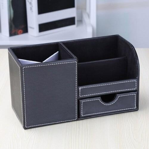 Creative PU Leather Storage Pen Holder Makeup Desktop Storage Box Business Office Multifunctional Stationery Sundries Box