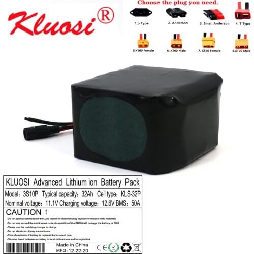 KLUOSI 12V Battery 12V 32Ah 3S10P 450Watt 12.6V Lithium Battery Pack with 50A BMS for Inverter Tour Car Child Car Solar Light