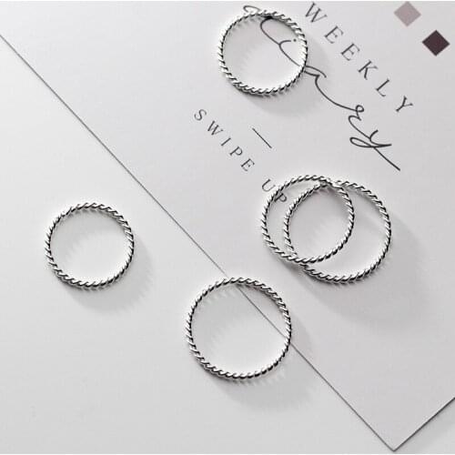 Solid 925 Sterling Silver Rings for Women Teen Girls Rope Twisted Thin Knuckle Stackable Finger Band Korean Simple Jewelry 2021