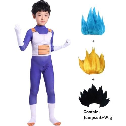 Halloween Baby Kids Adult Suit Son Goku Top Belt Cosplay Costume Anime Jumpsuit Blue Black Hair Dress Up