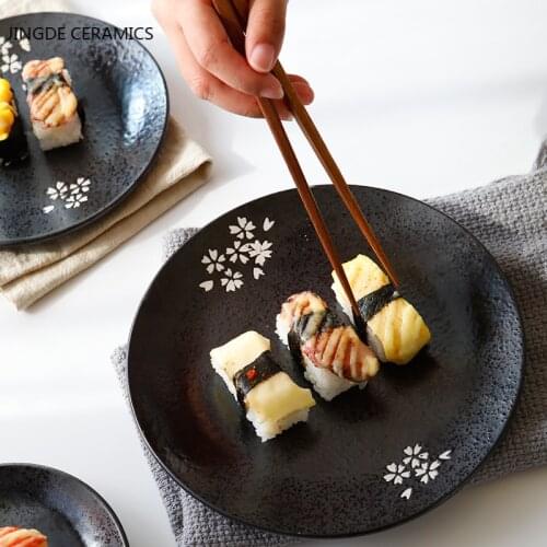 1pc Japanese-style Ceramic Round Serving Tray Western Food Plates Commercial Dish Cake Salad Food Dishes Kitchen Dinnerware