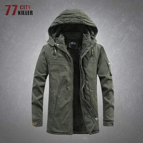 Mens Military Jacket Parkas Winter Fleece Thicken Multi-pocke Cargo Coats Male Fashion Outdoor Tactical Fur Lined Mens Clothing
