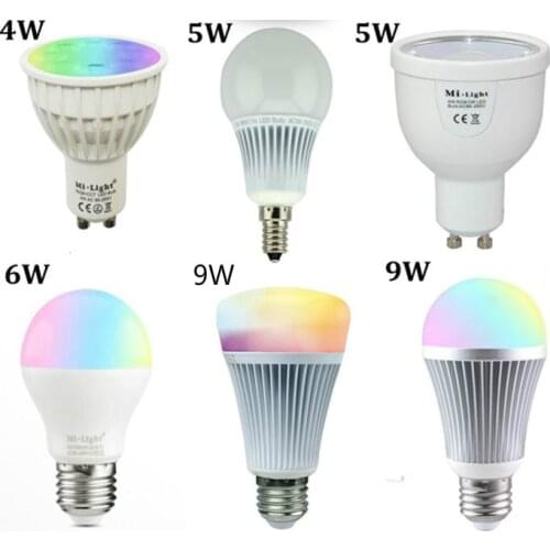 Hot selling Original Mi Light Dimmable 110V/220V CW/WW RGBCCt RGBW+WW E27 E14 GU10 4W 5W 6W 8W 9W Smart LED Bulb Lamp Lighting