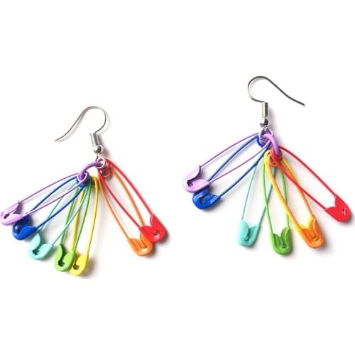 Fashion Rainbow Color Cool Pins Long Tassel Earrings For Women Girls Creative Exaggerated Earrings Decorations