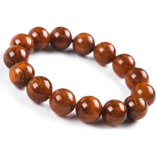 Natural Copper Rutilated Quartz Crystal Transparent Round Bead Bracelet Stretch Bracelets 14mm