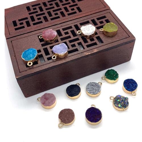 Natural Stone Crystal Pendant Color Laser Oblate Necklace Pendant Used for DIY Jewelry Making Bracelet Fashion Accessories 1pc