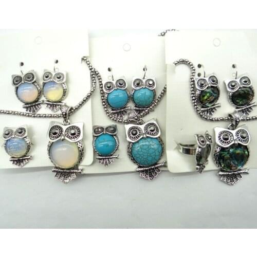 Natural stone Turquoises Quartz Crystal Opal lapis tiger eye charm owl pendant for diy Jewelry making necklace earring Bracelet