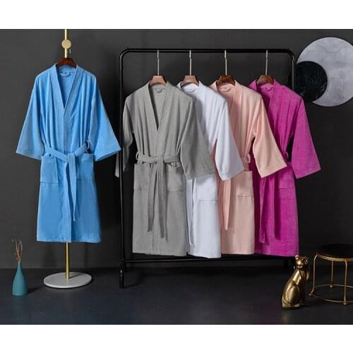 Oversize 3XL 100% Cotton Solid Color Bathrobe Hotel Couples Night-Robe Male Female Lovers Concise Soft Comfortable Nightgown