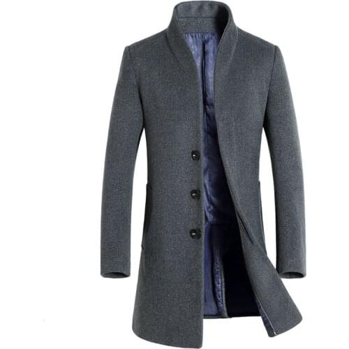 2019 New Mens Woolen Overcoat Long Wool Coat Men Fashion Pea Coat Jacket Wool & Blends Winter Jackets